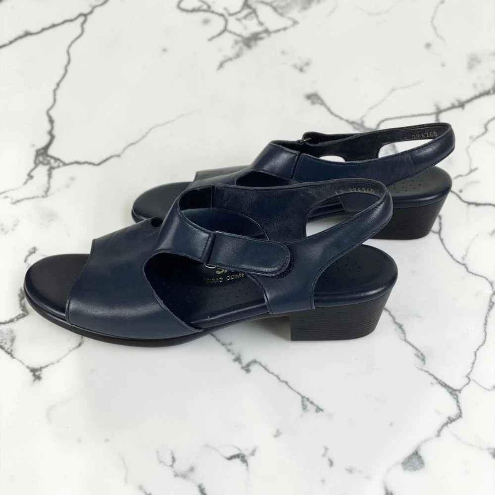 SAS Tripad Comfort Sandals Women's Navy Blue Leather Slingback Block Heel‎ 9.5 N